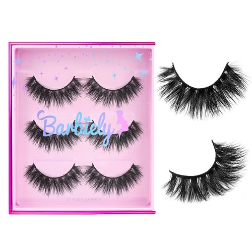 Barbielylashes 18mm Mink Eyelashes, 3D Real Mink Lashes, 3 Pairs Doll Look Eye Lashes, Fluffy Dramatic False Eyelashes, 6D Long Thick Full Volume Round Shape Lashes, Cruelty-Free (Dream)