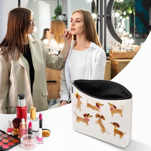 Dachshund Gifts Makeup Bag Dog Lovers Cosmetic Bag, Weiner Dog Gifts for Women Girls Daughter Sister Friendship Graduation Birthday Travel Pouch