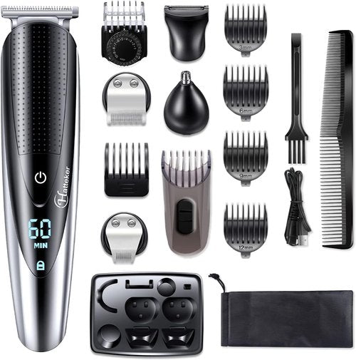 Hatteker Men's Beard Trimmer - 5-in-1 Grooming Kit for Facial, Nose & Ear Hair - Cordless & Waterproof