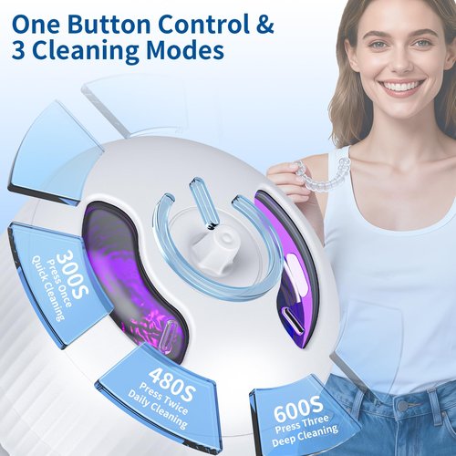 2025 Upgraded Ultrasonic Retainer Cleaner Machine,Separate Retainer Cleaner for Night Guards, Braces, Aligner, Jewelry, 4 Modes Denture Cleaner & Removable Base and Top Cover(White)