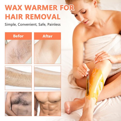 Professional Wax Warmer Single Pot Waxing Kit for Painless Hair Removal, Women Men Portable Wax Heater Machine with Adjustable Temperature Set, 50pcs Sticks, 20pcs Protective Collars