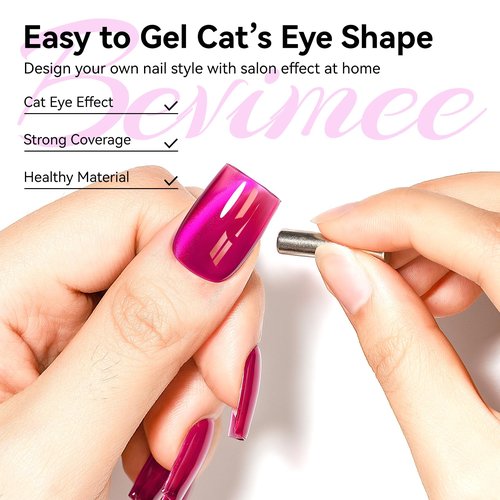 Bevimee Cat Eye Gel Nail Polish, Jelly Hot Pink Manetic Nail Polish Glitter Holographic with Magnet, Glass Reflective Translucent UV Gel for Valentine's Day Gift Manicure Salon DIY at Home