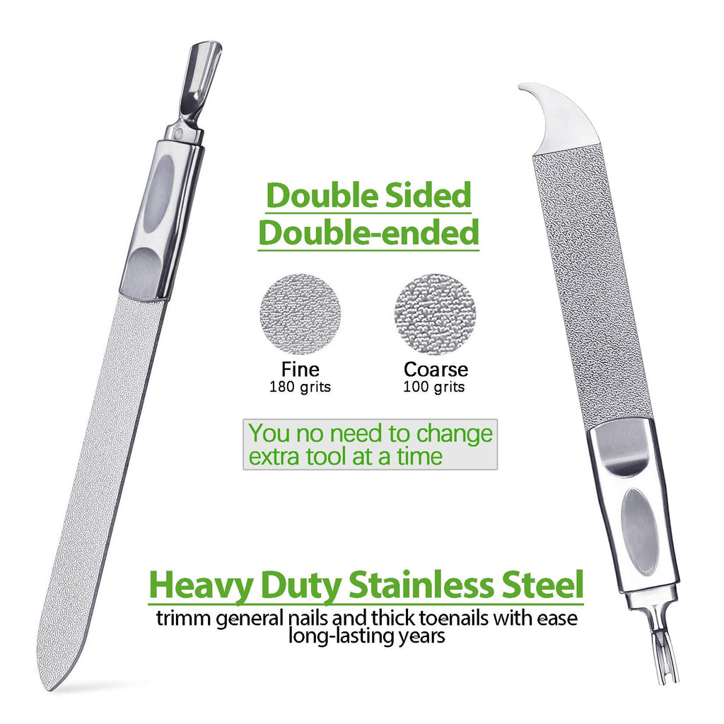 VOGARB Toe Nail Files for Thick Nails, Professional Metal Nail File for Men Women Fingernail and Thick Toenails, Double-Ended and Double-Sided Stainless Steel, 2pcs Set