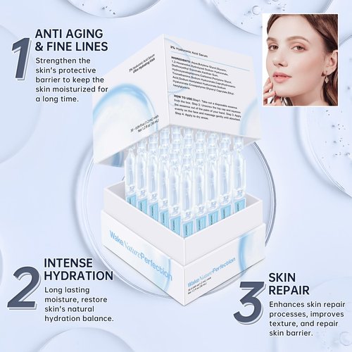 3% Hyaluronic Acid Serum Ultra-Hydrating Vials, 30pcs Hyaluronic Acid Tubes, Wake Nature Perfection, Hyaluronic Serum for Face, Ultra Hydrating Essence with Collagen & Hyaluronic