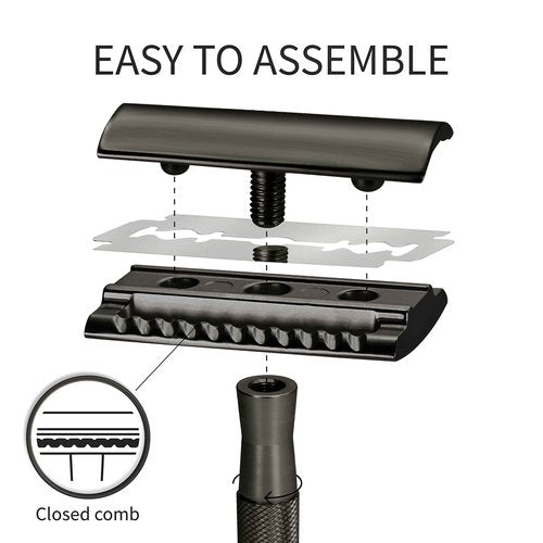 Bambaw Safety Razor for Men with 5 Blades, Double Edge Safety Razors for Men, Sustainable Single Blade Razor, Zero Waste Metal Razors - Black