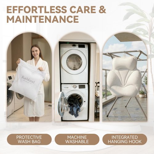 Bathland Bath Pillows for Tub - Luxury Bathtub Pillow Neck, Head, Back Support, Soft 5D Mesh Fabric and Non-Slip Suction Cups & Quick Dry, Fits All Tubs, Bath Soaking Accessories Spa Gifts, White