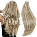 RUNATURE Blonde Tape in Hair Extensions Human Hair 16 Inch Tape ins Human Hair Extensions Ash Brown with Platinum Blonde Tape in Extensions Human Hair 50g 20pcs