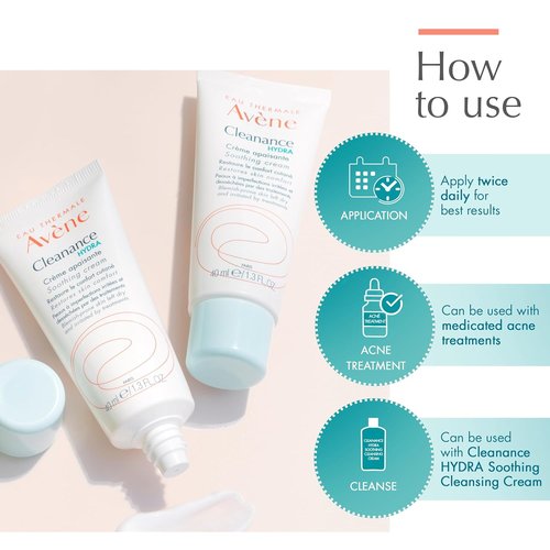 Avène Cleanance HYDRA Soothing Cream - Rich Moisturizer for Drying Acne Treatments | 1.3 Oz