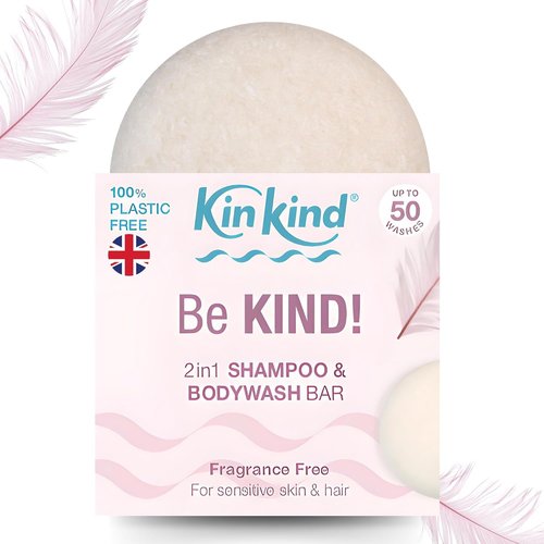 KinKind Be KIND! Unscented Shampoo Bar & Body Wash - 2-in-1 for Hair & Body | Natural, Sensitive Scalp Formula | Up to 50 Washes