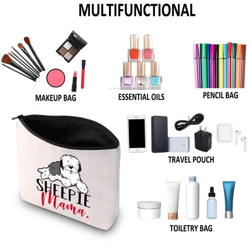 G2TUP Old English Sheepdog Lover Gift - Sheepie Mom Makeup Bag, Dog Owner Zipper Travel Bag (Sheepie Mom MB)