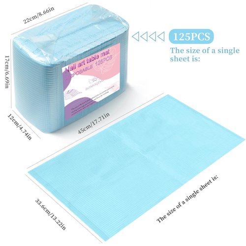 BOMOQING 125Pcs Disposable Nail Paper Towels for Acrylic, 3 Ply Foldable Nail Table Mat, Waterproof Nail Art Practice Sheet Clean Pads Napkins, Nail Supplies for Manicure Salon or Home Use (Blue)