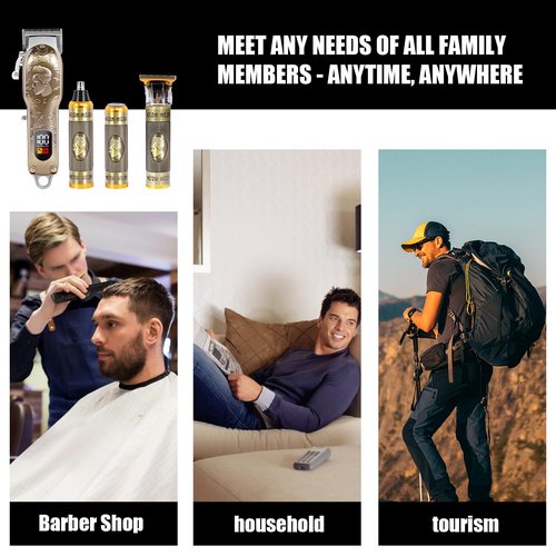 Professional Hair Clipper Set Men's Cordless Hair Clipper T-Shaped Blade Beard Trimmer Nose Hair Trimmer Electric Shaver Rechargeable Professional Hair Trimmer Set (Bronze)