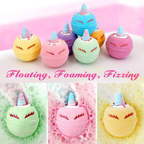 Skin-Safe Unicorn Bath Bombs for Kids with Surprise Squishy Toys Inside, 9 Extra Large Bath Salts with Calming and Long Lasting Scent, Natural Bubble Bath Bombs for Girls Sensitive Skin