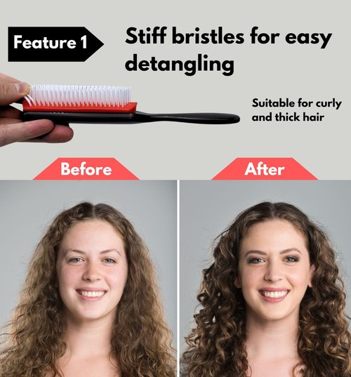 MDSTYLE Hair Brush - Curl Defining Detangler for Thick, Wavy & Coily Hair - 9 Row Design, Black Small