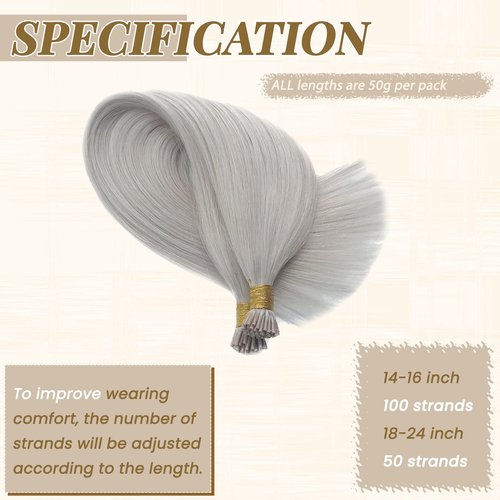 Smavida Platinum Sliver I Tip Hair Extensions Real Human Hair,100Strands I Tip Human Hair Extensions Brown Invisible Pre Bonded Itip 100% Real Human Hair Extensions Silky Straight for Women