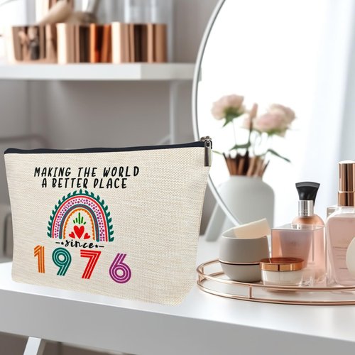 Happy 50th Birthday Gifts for Her Women Makeup Bag, Best 1976 Anniversary 50th Birthday Decorations, 50 Year old and Fabulous Gifts Ideas for Wife, Mom, Mothers Day, Christmas Cosmetic Travel Pouch