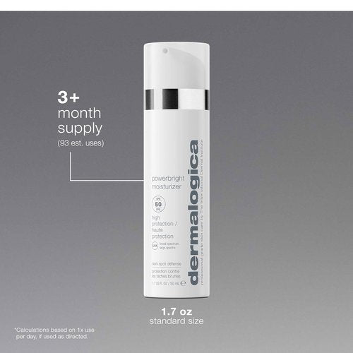Dermalogica Powerbright Moisturizer SPF 50 - Facial Sunscreen with Niacinamide & Hyaluronic Acid, 1.7 Fl Oz