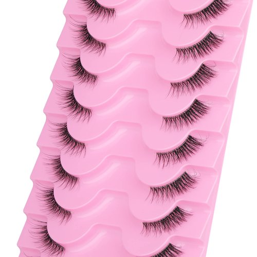 FANXITON Half Lashes Natural Look Wispy Cat Eye Lashes 13 mm Clear Band Accent Short False Eyelashes that Look Like Extensions 10 Pairs