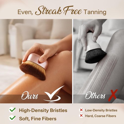 Skiennix Kabuki Self Tanner Brush - Large Vegan Body Makeup Brush for Even Coverage | Soft Pink