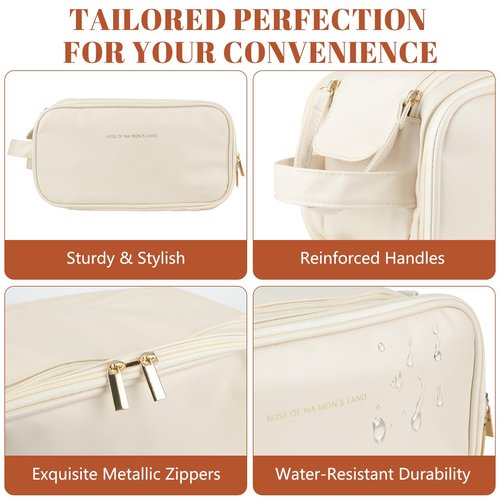 KEYPOWER Travel Makeup Bag Toiletry Bag Large Capacity Cosmetic Portable Waterproof Large Opening Vertical Free-Standing & Small Clutch for Women (White)