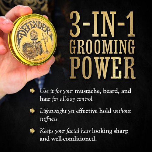 Defender Mens Grooming Set for Mustaches | Defender Mustache Balm 1oz and Platinum Comb Set