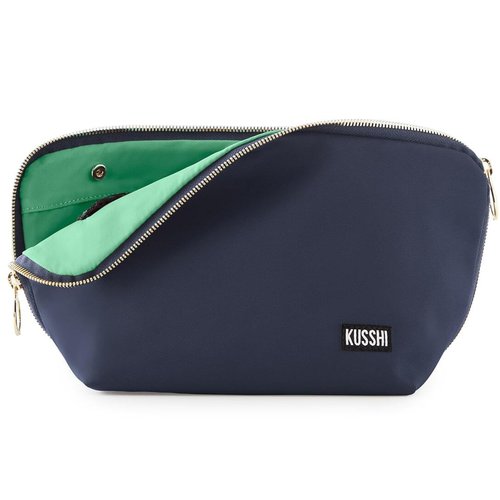 KUSSHI Washable Travel Makeup & Cosmetic Bag - Brush Organizer Sold Separately (Signature, Navy/Mint)