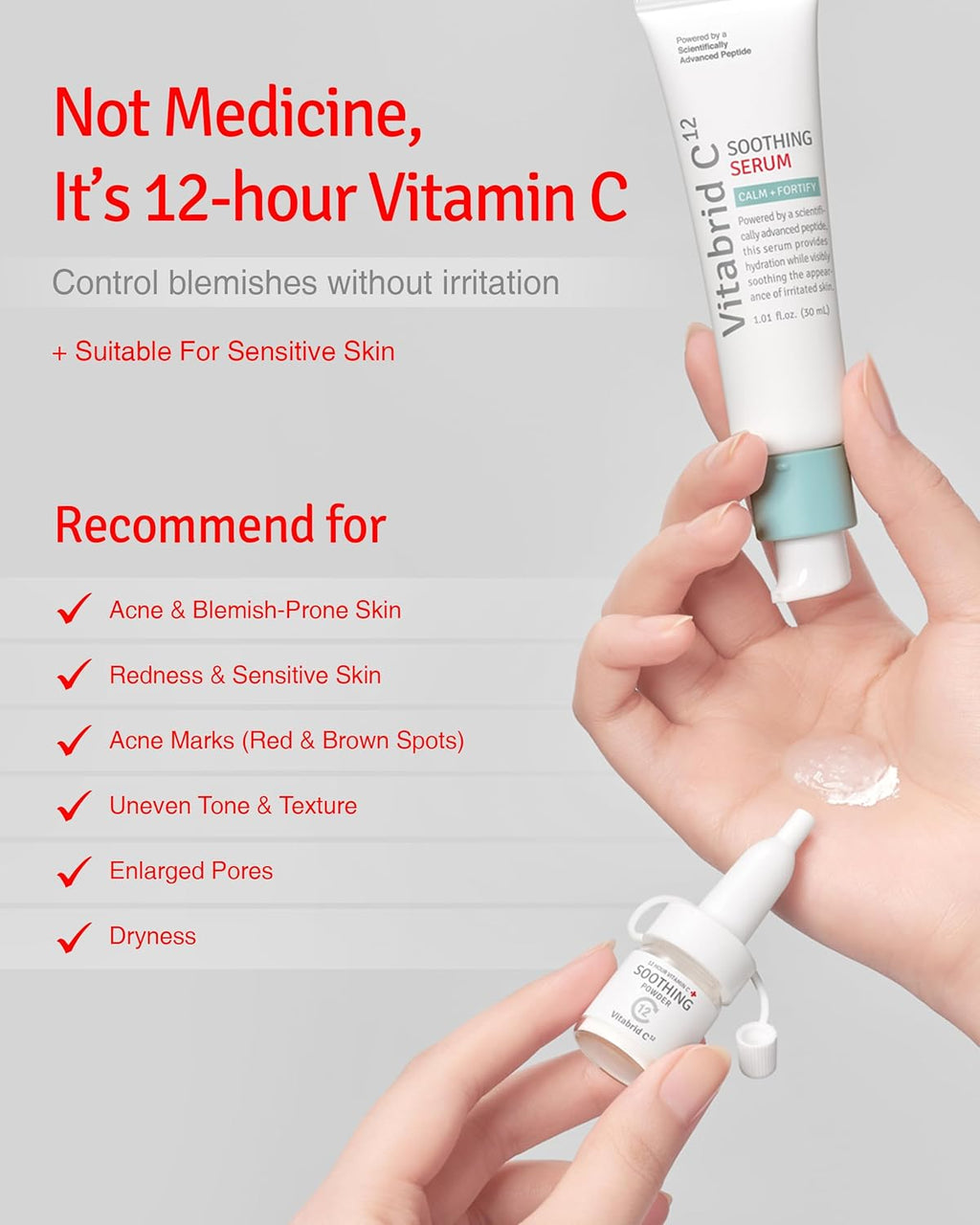 VITABRID C12 Vitamin C Soothing Serum for Acne & Blemish-Prone Skin - Reduces Redness & Pores | 1.01 fl. oz.