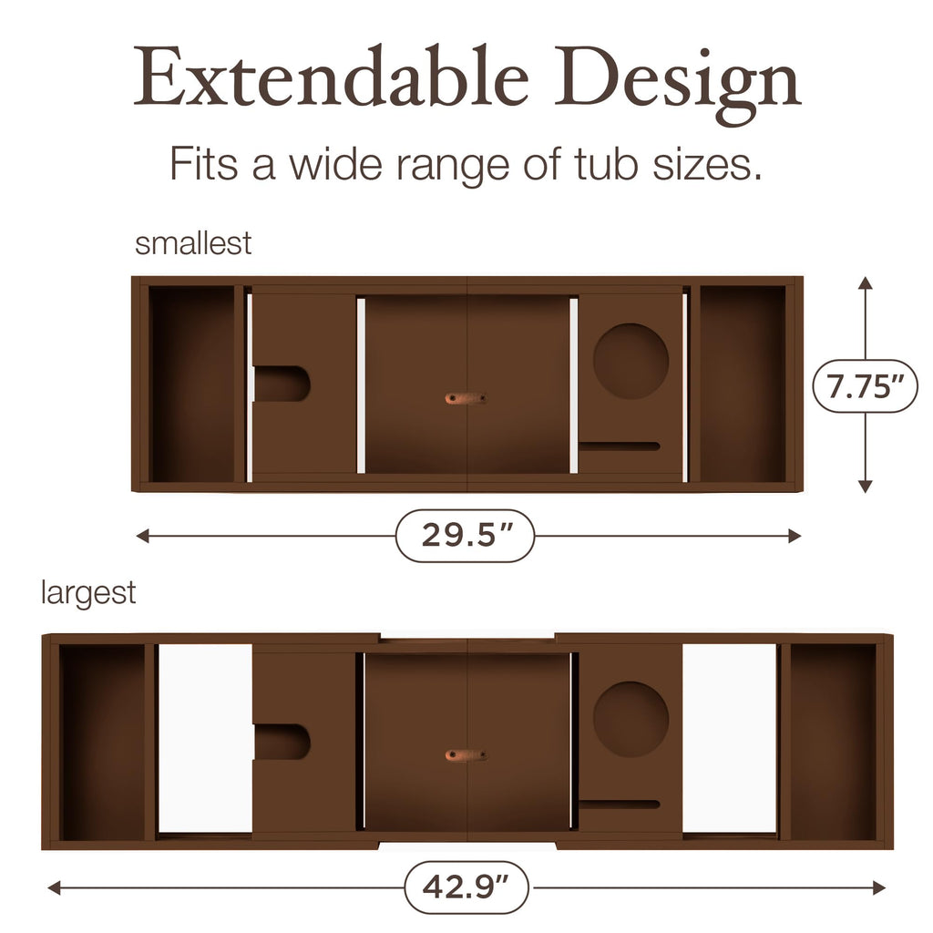 Wooden Bathtub Tray - Foldable & Expandable Bamboo Bath Tray for Tub with Wine Holder, Book & Tablet Stand - Bath Caddy Tray for Bathtub, Spa Bath Accessories, Tub Tray Table, (Brown)