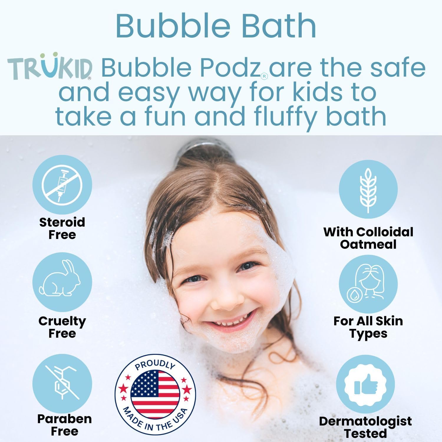 TruKid Bubble Podz | Gentle Bubble Bath for Kids & Toddlers - Eczema-Friendly, pH Balanced, 24 Podz