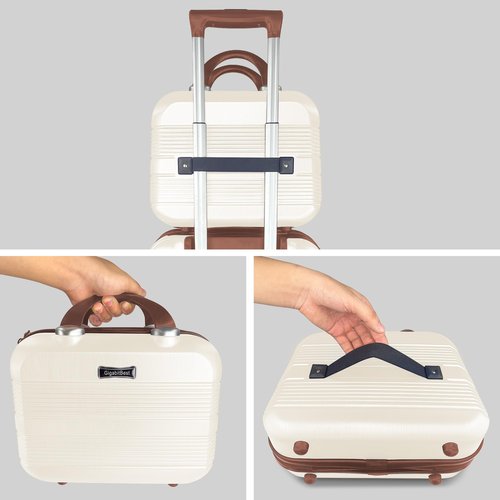 GigabitBest 14" Portable Hard Shell Makeup Travel Case - Stylish PC+ABS Cosmetic Organizer for Women - Scratch-Resistant, Elastic Strap, Mini Suitcase - Perfect for Romantic Gifts（Light Brown）