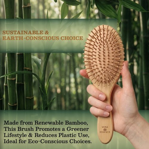 Bamboo Brush for Hair Growth - Natural Bristle Detangling Brush with Wooden Paddle | Ergonomic Handle for All Hair Types