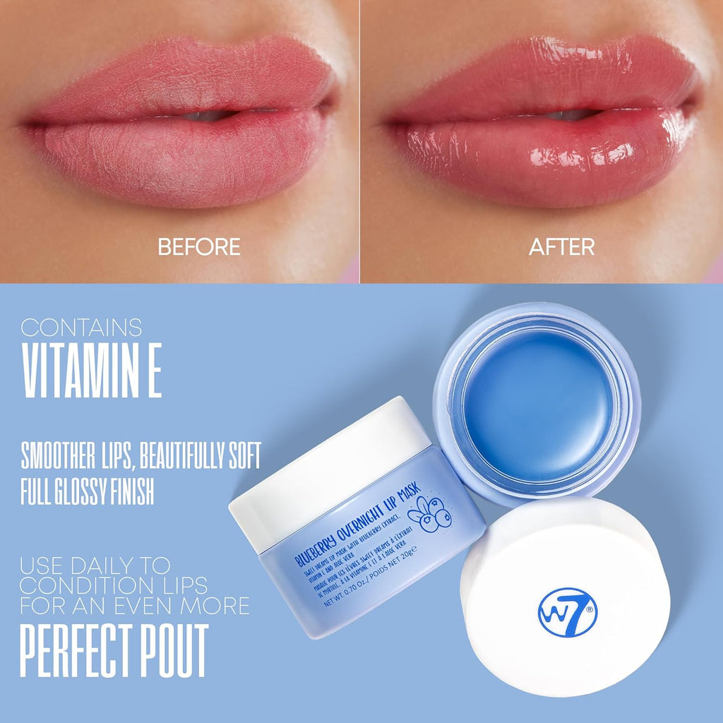W7 Sweet Dreams Blueberry Lip Mask - Hydrating Formula with Vitamin E & Aloe Vera - 0.67 Fl Oz