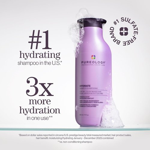 Pureology Hydrate Shampoo - Moisturizing Formula for Dry or Color-Treated Hair | Vegan & Sulfate-Free