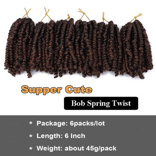 Dorsanee Short Bob Spring Twist Crochet Hair 6 Inch 6 Packs Pre-twisted Cute Spring Twists Curly Crochet Braids Pre Looped Mini Passion Twists Fluffy Twist Synthetic Hair Extensions (6 Inch,T30#)