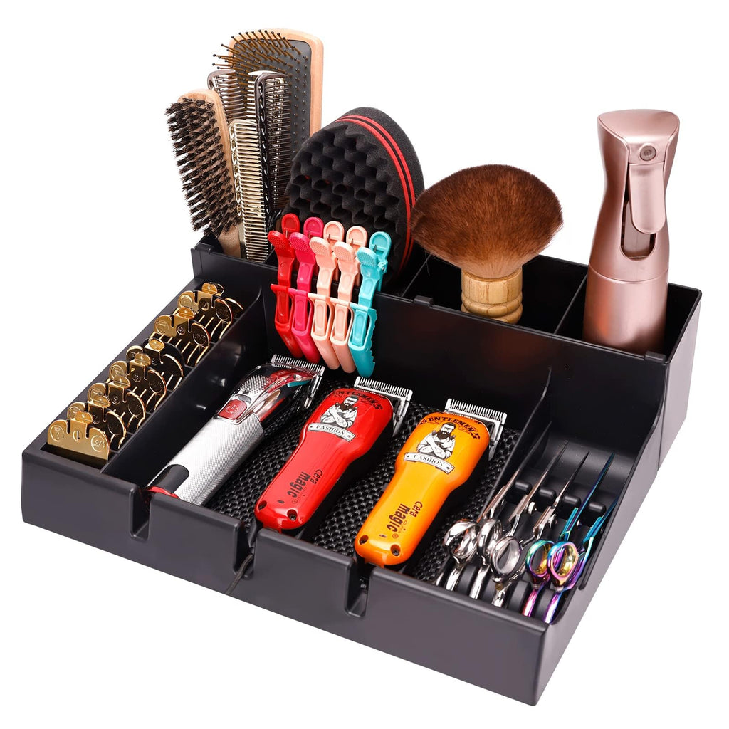 ZIBARBER Barber Clipper Organizer Barber Tools Tray Salon Hairdressing Clipper Scissors Rack Holder Storag Scissors Holder Blade Rack Storage Tray for Clipper Guard Holder (Assemble)