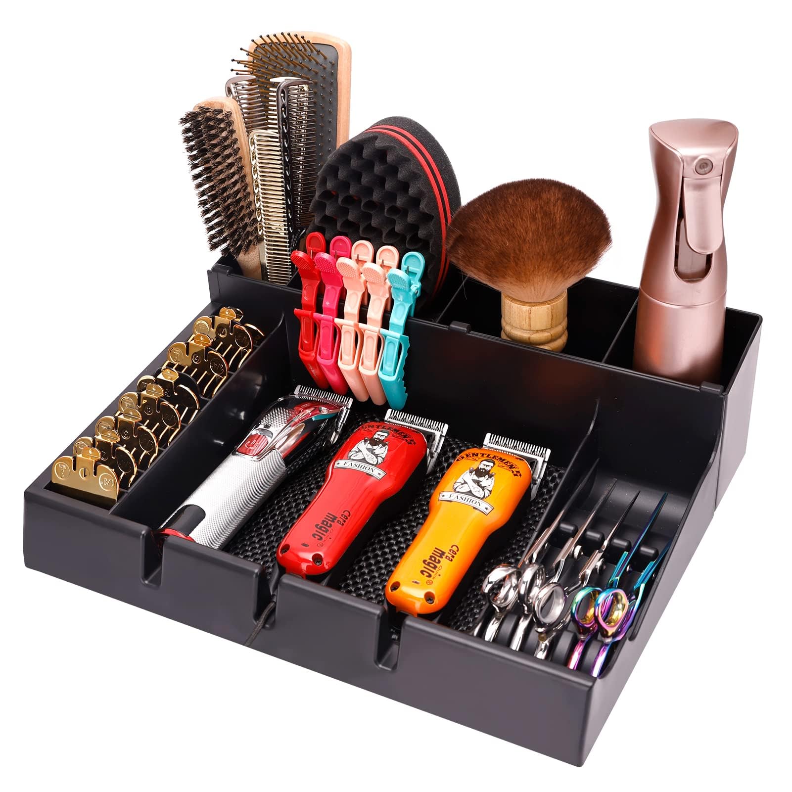 ZIBARBER Barber Clipper Organizer Barber Tools Tray Salon Hairdressing Clipper Scissors Rack Holder Storag Scissors Holder Blade Rack Storage Tray for Clipper Guard Holder (Assemble)