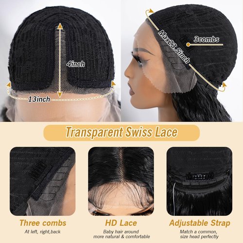 Joedir Hair Super Long Wigs for Women 36 inch Lace Front Wig 5 Inch Middle Parting Synthetic Hair Bohemian Waves (RC1B)