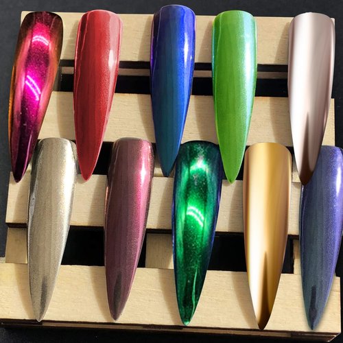 Duufin 22 Colors Nail Chrome Powder Pear Metallic Mirror Iridescent Aurora Nails Art Chrome Nail Powder with 22 Pcs Eyeshadow Sticks, 1g/Jar