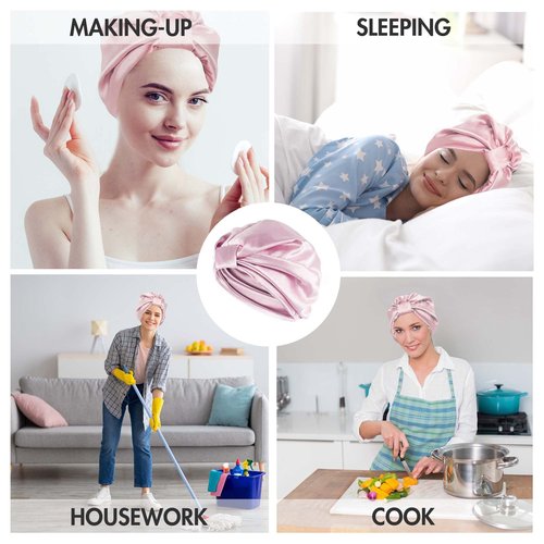 Feivea 22 Momme 100% Mulberry Silk Hair Wrap for Sleeping, Both Sides Silk Bonnet for Women Hair Care, Lotus Pink