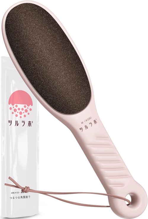 TSURULABO Foot File - Dual-Sided Coarse & Fine Design | Water-Resistant Callus Remover in Pink