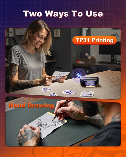 Phomemo Tattoo Stencil Paper 3.15" x 5.24" for TP31 Mini Tattoo Printer, 100 Tattoo Transfer Paper for Beginners/Enthusiast/Artists
