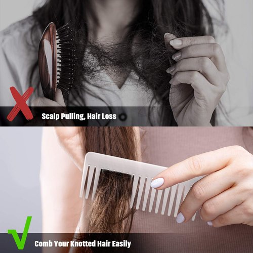 Patelai Wide Tooth Comb - Large Detangling Comb for Curly & Wet Hair | No Handle, White & Cyan