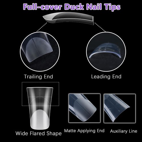 Laza 120pcs Medium Length Duck Nail Tips with Auxiliary Lines 12 Sizes Box-packed Clear Duck Nails Full Cover Wide Nail Tips French False Nail Tips for Acrylic Nails Extension Tips