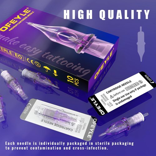 OFEYLE Tattoo Cartridge Needles 50PCS Assorted Mixed Size Round Liner Shader Magnum 3RL 5RL 7RL 9RL 5RS 7RS 9RS 9RM 11RM 7M1 Disposable Tattoo Needles with Membrane for Rotary Tattoo Machine Pen Gun