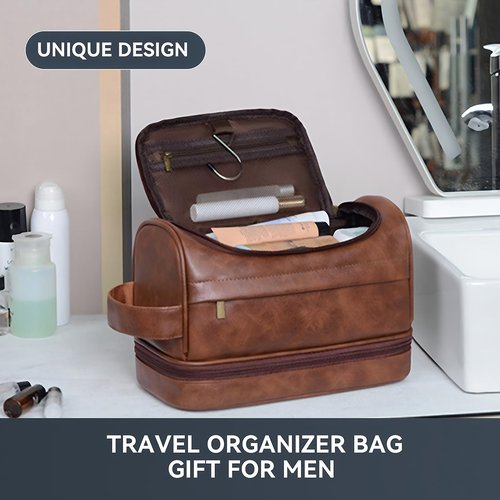 LIANHTAI Toiletry Bag for Men, Large Leather Travel Pouch Bag with Hanging hook,Travel Essentials Dopp kit, Men's Shaving Grooming Kit,Gifts for Father, Dad, Boyfriend, Grandpa, Shaving Kit