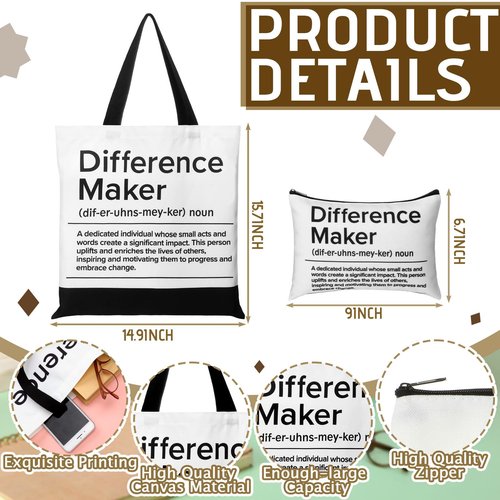 Paterr 2 Pcs Difference Maker Tote Bag Difference Maker Gifts for Women Appreciation Gifts for Employee Staff Women Holiday Valentine Gift