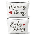 Sahjzk Best Expecting Mom Gifts,Mommy And Baby Canvas Pouch Set,New Mother Keepsake For New Mothers And Expecting Moms,Modern Neutral Cosmetic And Accessory Bags,Matching Travel Cases,Set of 2