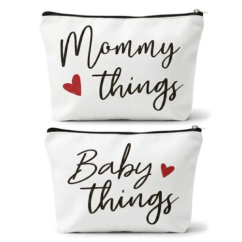 Sahjzk Best Expecting Mom Gifts,Mommy And Baby Canvas Pouch Set,New Mother Keepsake For New Mothers And Expecting Moms,Modern Neutral Cosmetic And Accessory Bags,Matching Travel Cases,Set of 2
