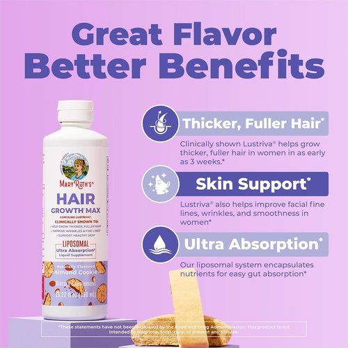 MaryRuth Organics Hair Growth MAX Liposomal | Biotin 10000mcg & Pumpkin Seed Oil | Thicker Hair & Skin Care | 15.22 Fl Oz
