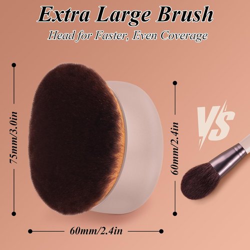 Skiennix 75MM Extra Large Self Tanner Kabuki Brush - Ultra Soft Vegan Bristles for Flawless Body Makeup | Khaki